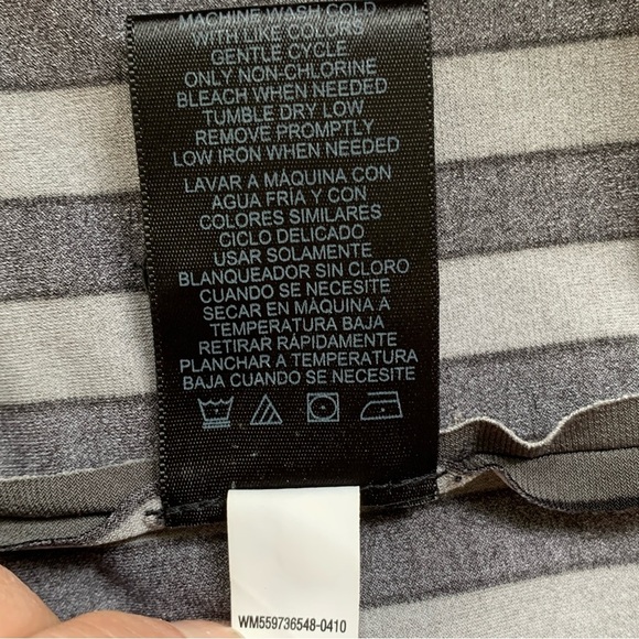 Norma Kamali Shirt Dress Gray Black Vertical Stripe Button Down Classic Collar - Picture 7 of 9